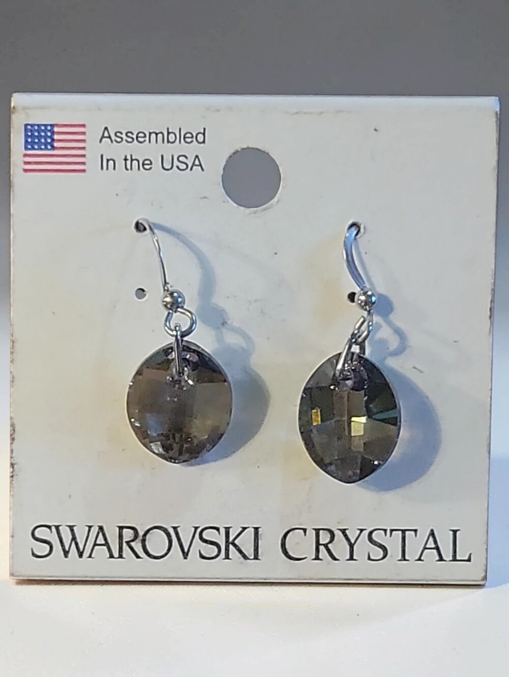 Swarovski Crystal Silver Night Gray Sparkle Pierced Fishhook Dangle Earrings